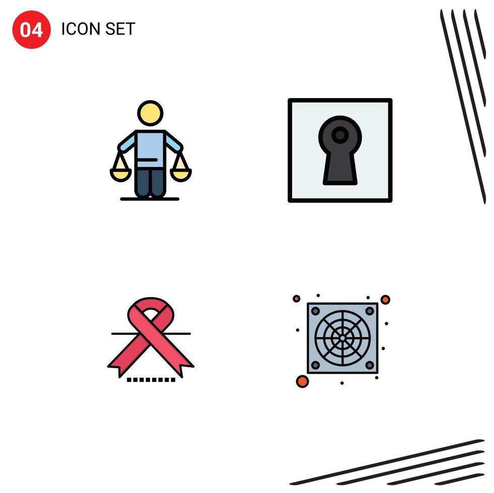 4 Thematic Vector Filledline Flat Colors and Editable Symbols of patent cancer judgment lock ribbon Editable Vector Design Elements