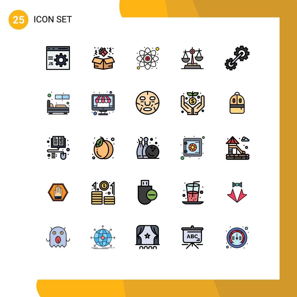 Modern Set of 25 Filled line Flat Colors and symbols such as cogwheel baluance atom law gdpr Editable Vector Design Elements