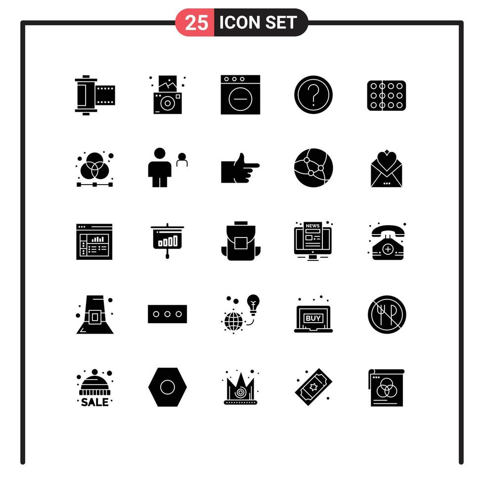 Universal Icon Symbols Group of 25 Modern Solid Glyphs of medical biology delete information help Editable Vector Design Elements