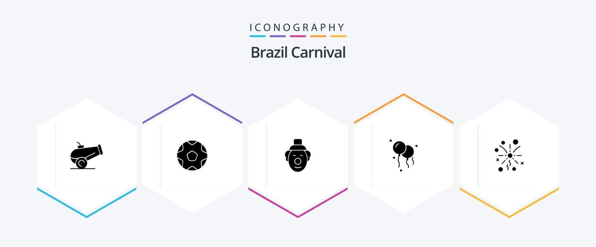 paquete de iconos de 25 glifos del carnaval de brasil, incluido brasil. payaso. Deportes. bufón. carnaval vector