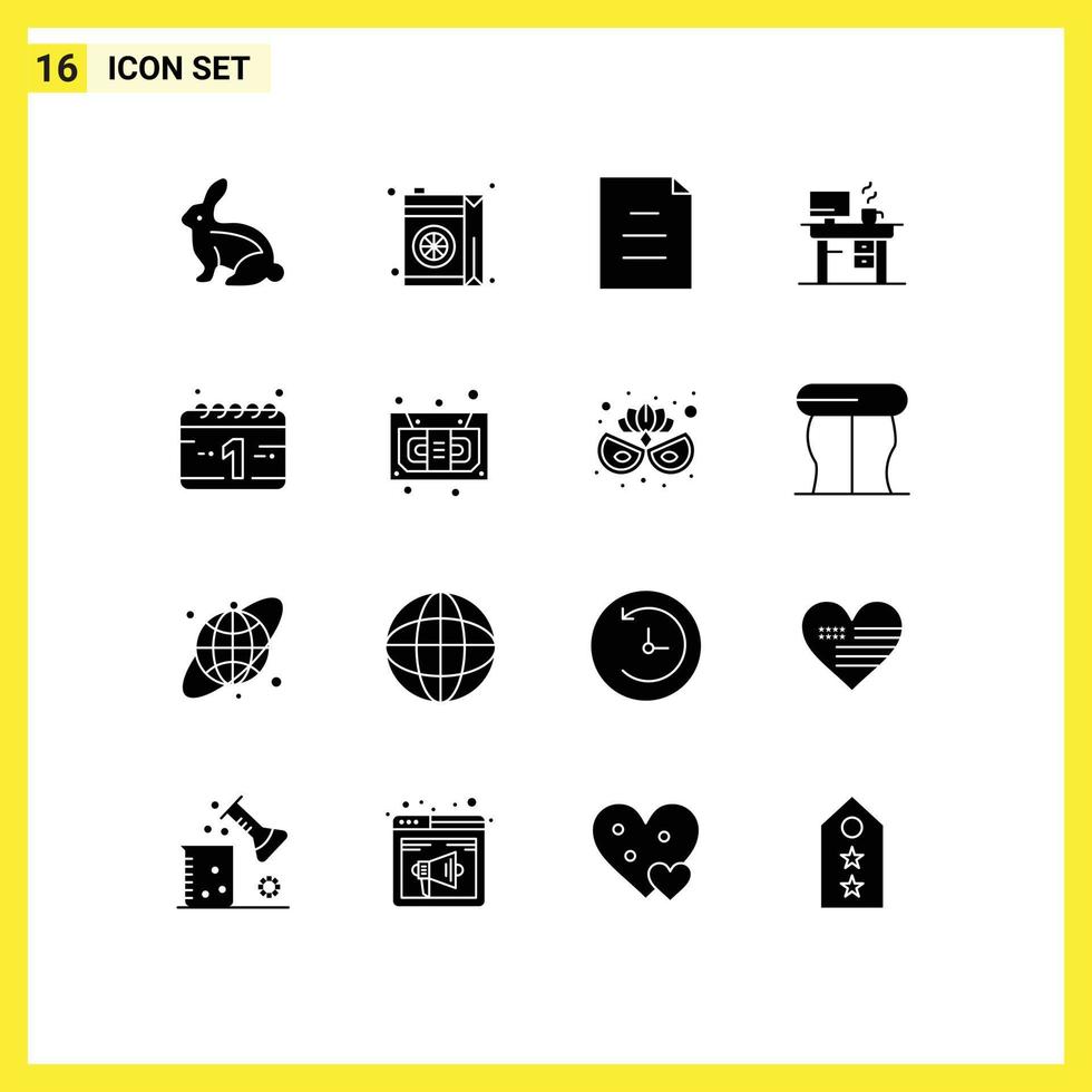 Set of 16 Commercial Solid Glyphs pack for new year calendar document working laptop Editable Vector Design Elements
