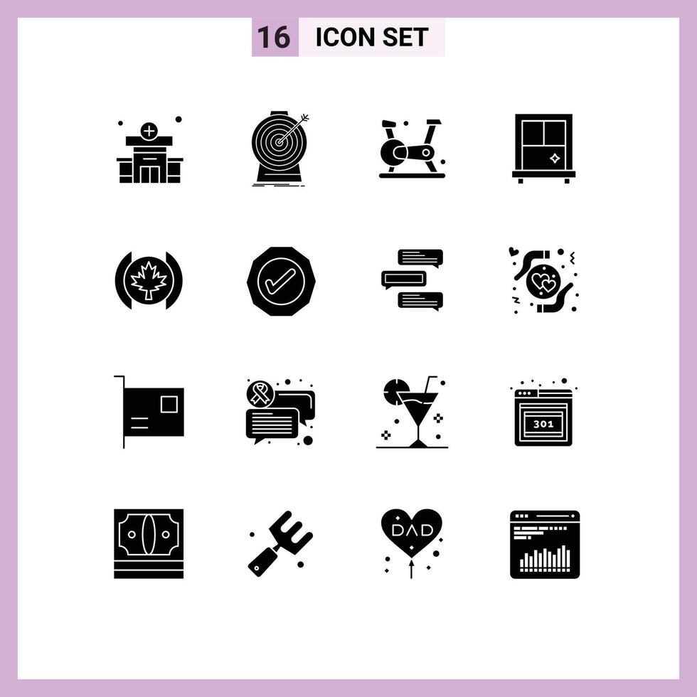 Universal Icon Symbols Group of 16 Modern Solid Glyphs of ok tree cycling leaf window Editable Vector Design Elements