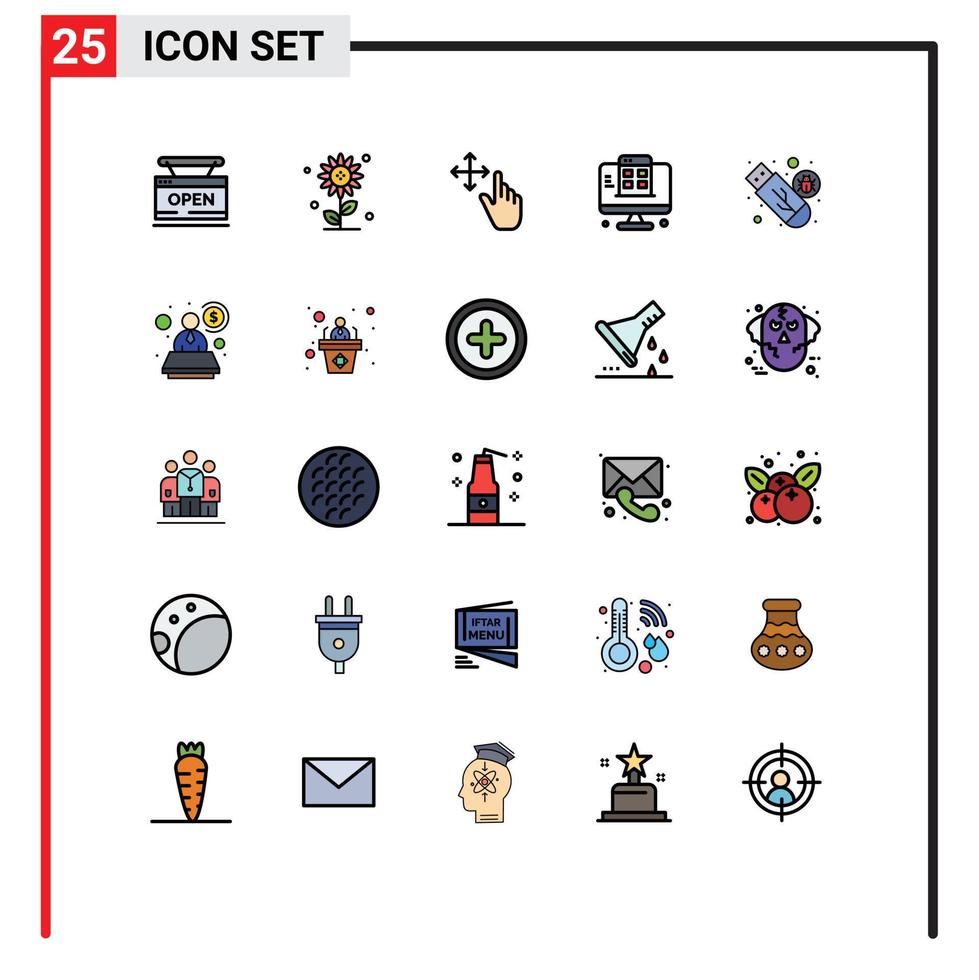 25 Thematic Vector Filled line Flat Colors and Editable Symbols of malware app spring mobile development Editable Vector Design Elements