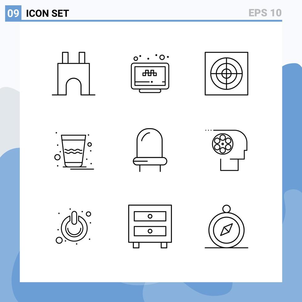 Editable Vector Line Pack of 9 Simple Outlines of diode india booking glass fan Editable Vector Design Elements