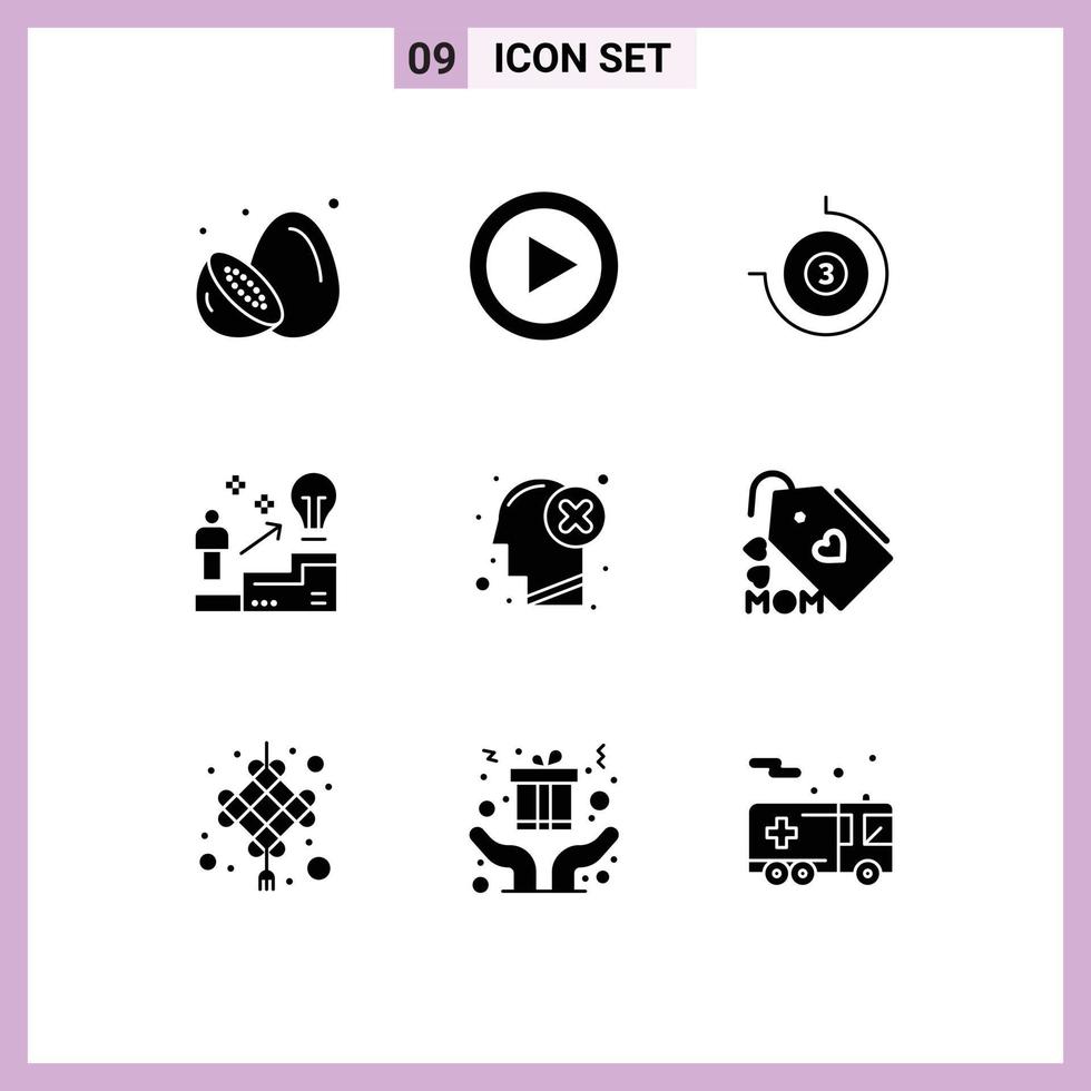 Pack of 9 Modern Solid Glyphs Signs and Symbols for Web Print Media such as solution user play success timepiece Editable Vector Design Elements