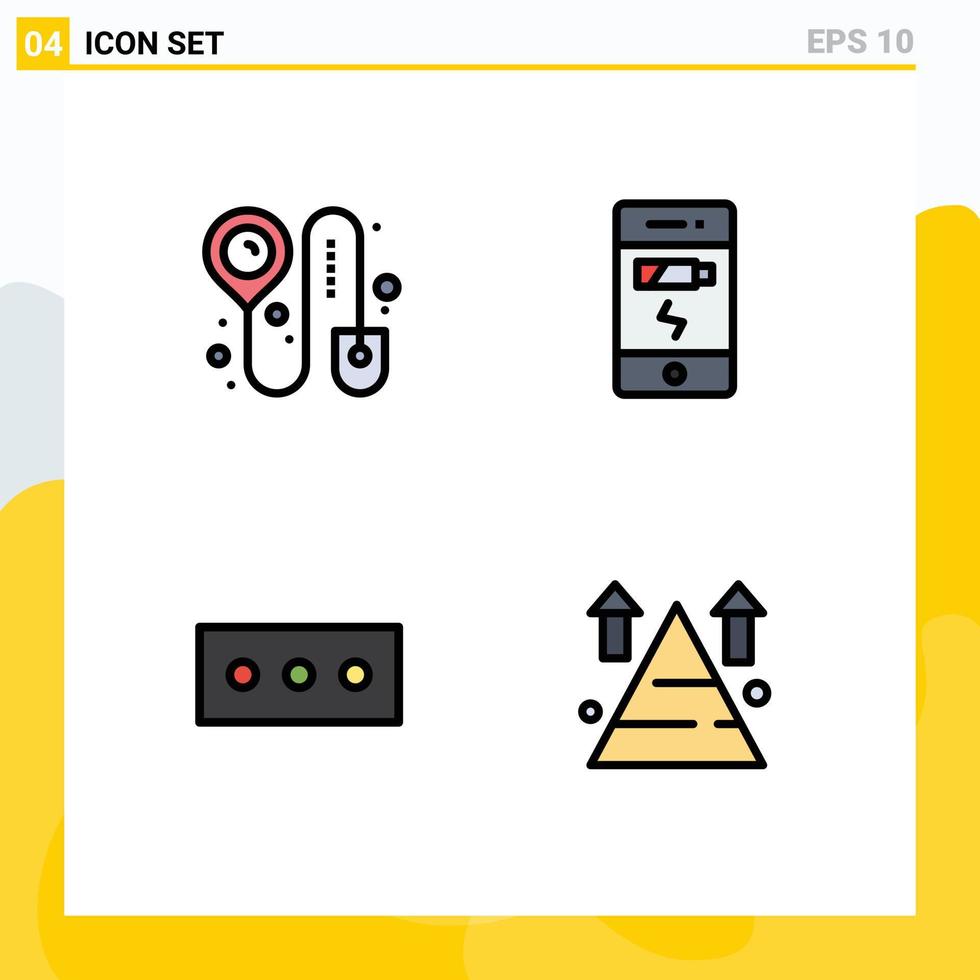 Modern Set of 4 Filledline Flat Colors and symbols such as booking mountain battery status arrow Editable Vector Design Elements