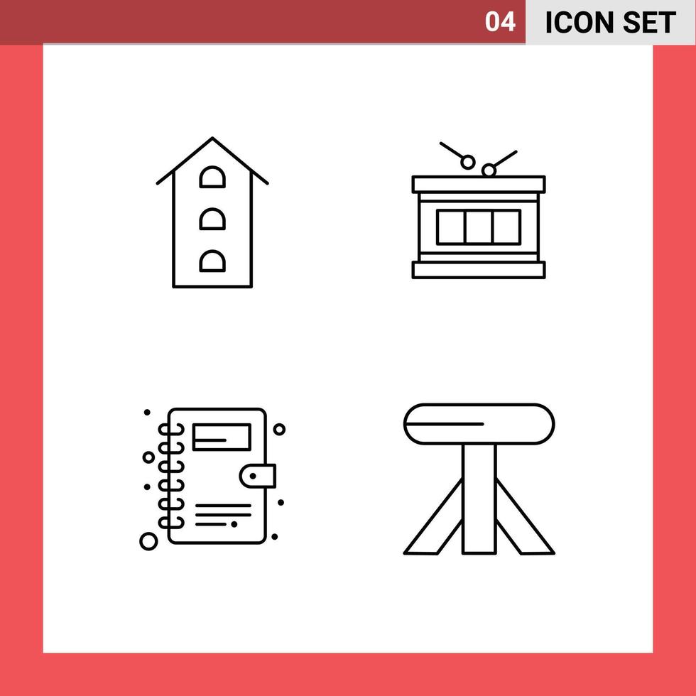 User Interface Pack of 4 Basic Filledline Flat Colors of buildings book shops instrument phone book Editable Vector Design Elements