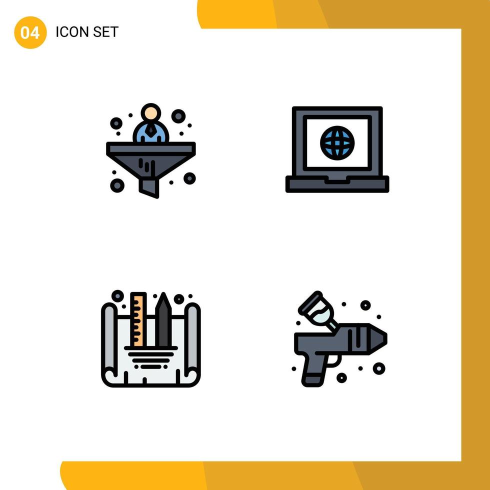 Pack of 4 Modern Filledline Flat Colors Signs and Symbols for Web Print Media such as business design blueprint financial web color Editable Vector Design Elements