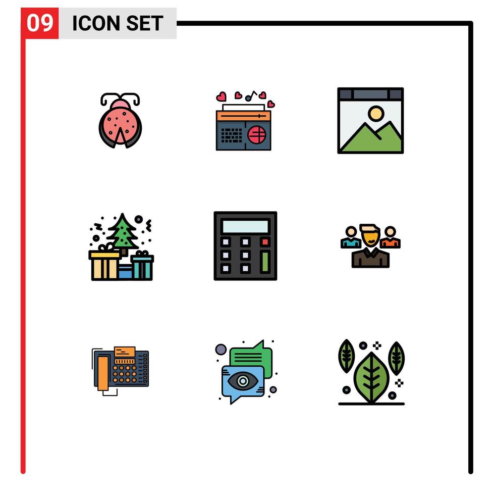 Set of 9 Modern UI Icons Symbols Signs for calculate christmas songs box website Editable Vector Design Elements