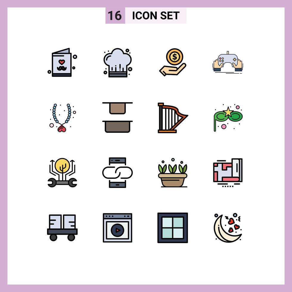 Modern Set of 16 Flat Color Filled Lines and symbols such as love entertainment ecommerce mobile game Editable Creative Vector Design Elements