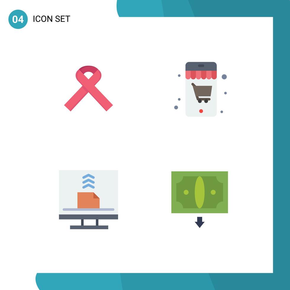 Modern Set of 4 Flat Icons and symbols such as ribbon desktop online communication business Editable Vector Design Elements