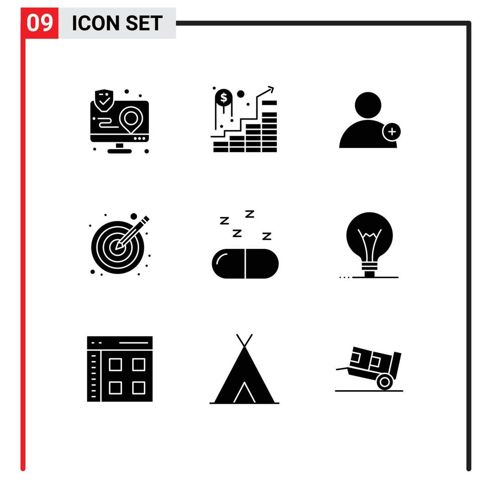 9 Solid Glyph concept for Websites Mobile and Apps medical vectors successful investment target design Editable Vector Design Elements