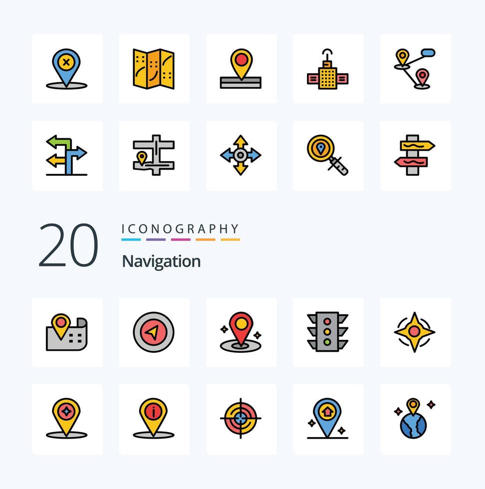 20 Navigation Line Filled Color icon Pack like way compass navigation rule signal vector