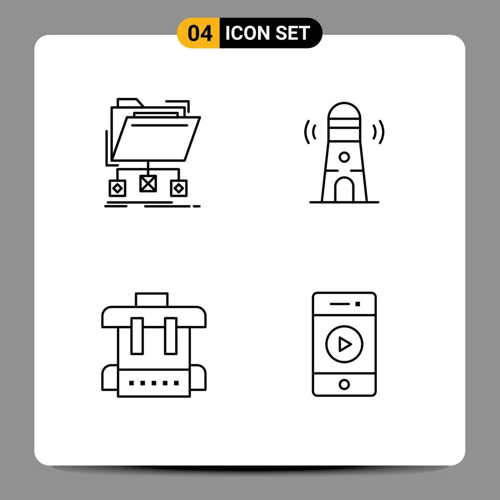 4 Universal Filledline Flat Colors Set for Web and Mobile Applications backup bag folder building school Editable Vector Design Elements