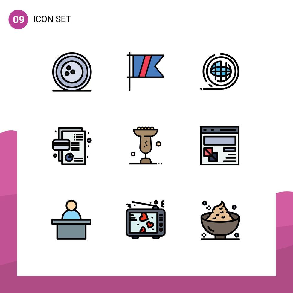 Set of 9 Modern UI Icons Symbols Signs for debit card flag business shaping Editable Vector Design Elements