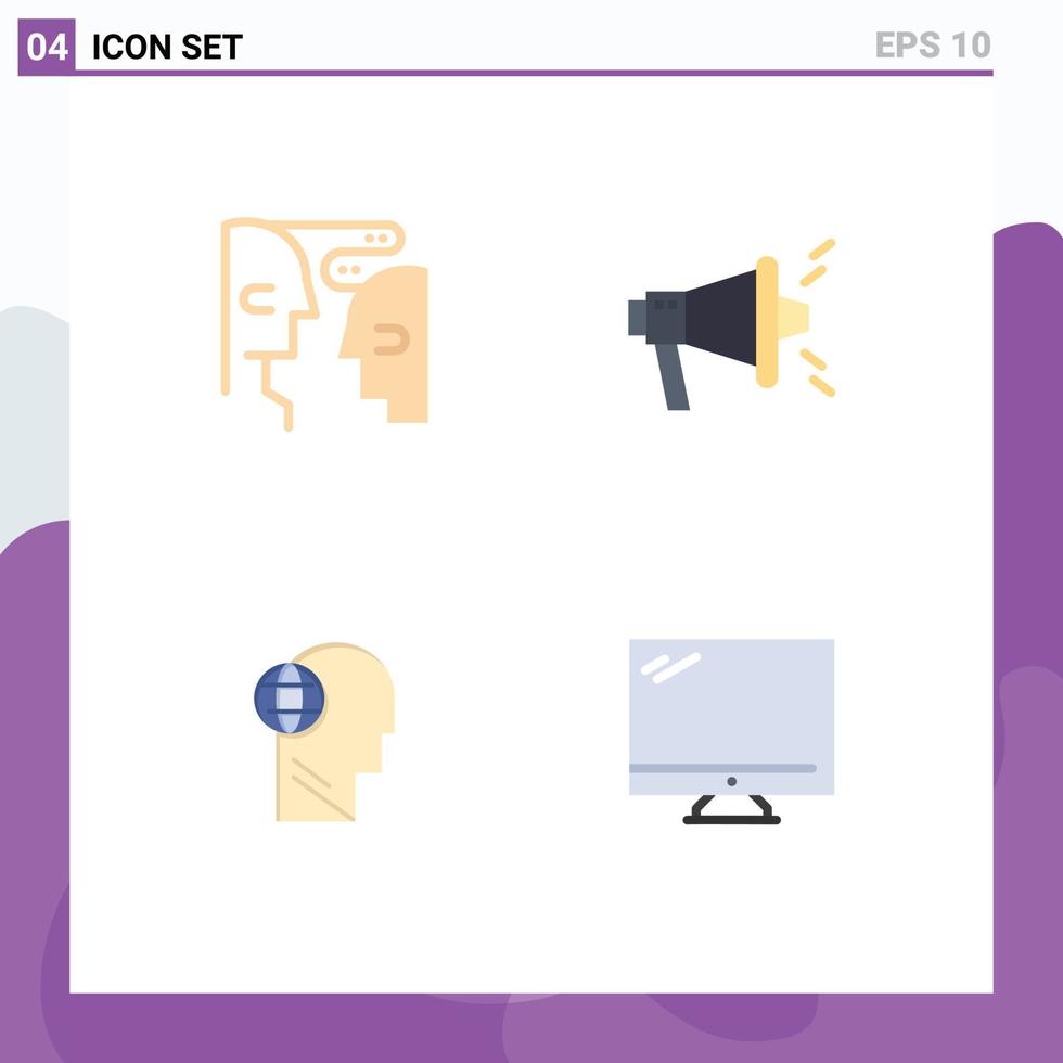 Pack of 4 Modern Flat Icons Signs and Symbols for Web Print Media such as brain head interaction viral think Editable Vector Design Elements