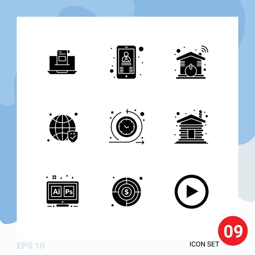 Set of 9 Modern UI Icons Symbols Signs for secure wifi contact smart automation Editable Vector Design Elements