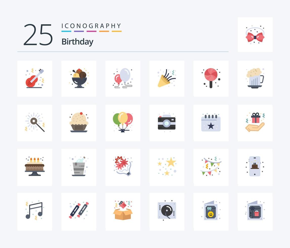 Birthday 25 Flat Color icon pack including party. celebrate. party. birthday. decoration vector