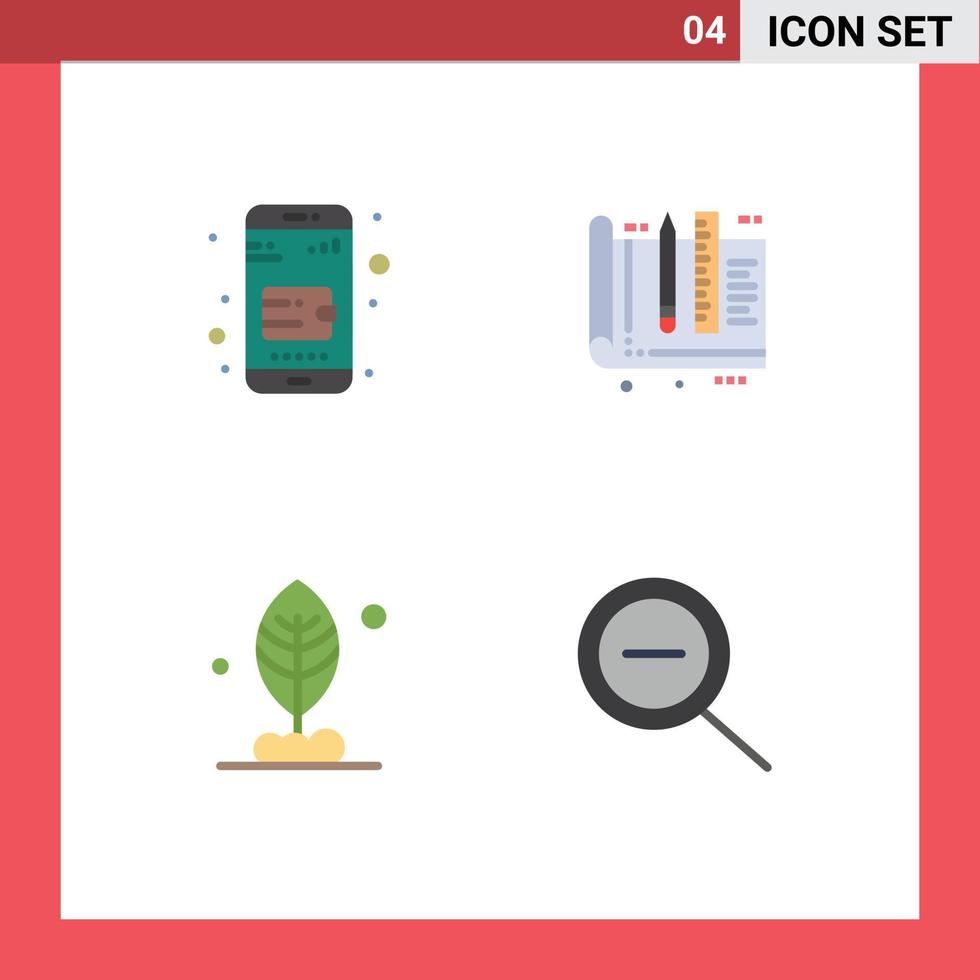 4 Creative Icons Modern Signs and Symbols of mobile wallet plant architect ruler out Editable Vector Design Elements