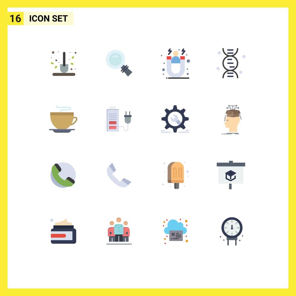 Pack of 16 creative Flat Colors of coffee science search research customer retention Editable Pack of Creative Vector Design Elements