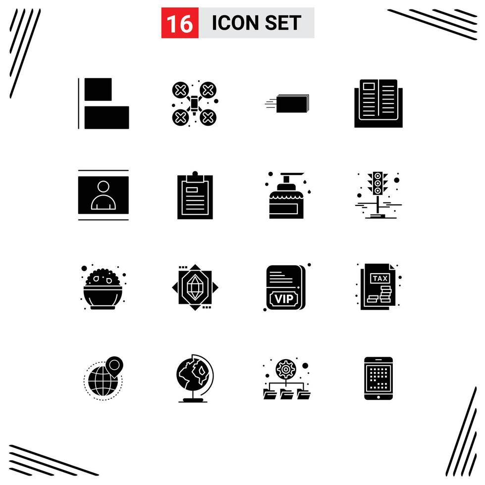 16 Universal Solid Glyphs Set for Web and Mobile Applications human learning business knowledge e Editable Vector Design Elements