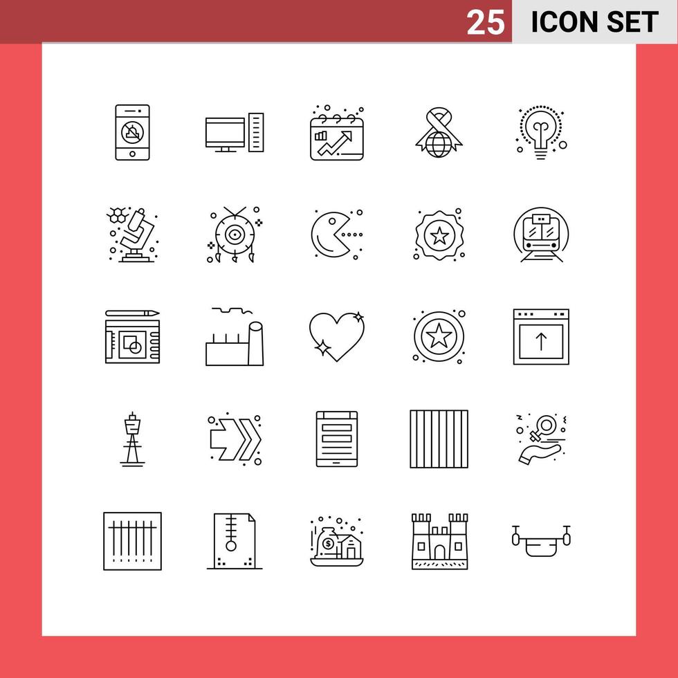 Group of 25 Lines Signs and Symbols for education world calendar globe care Editable Vector Design Elements