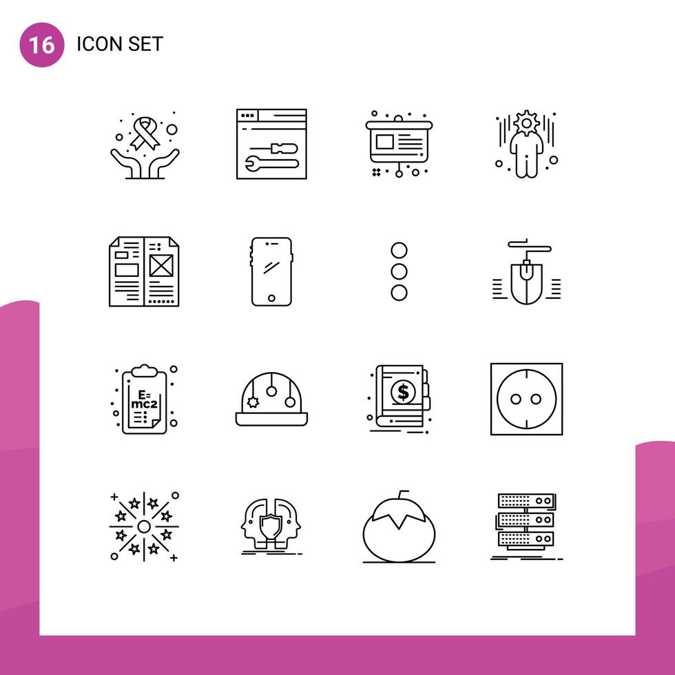 Modern Set of 16 Outlines Pictograph of editorial book art setting business Editable Vector Design Elements