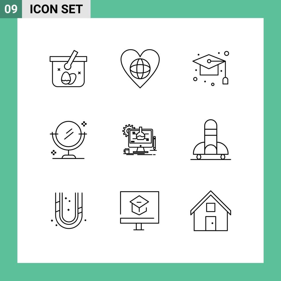9 Universal Outlines Set for Web and Mobile Applications chemical cleaning like mirror school Editable Vector Design Elements