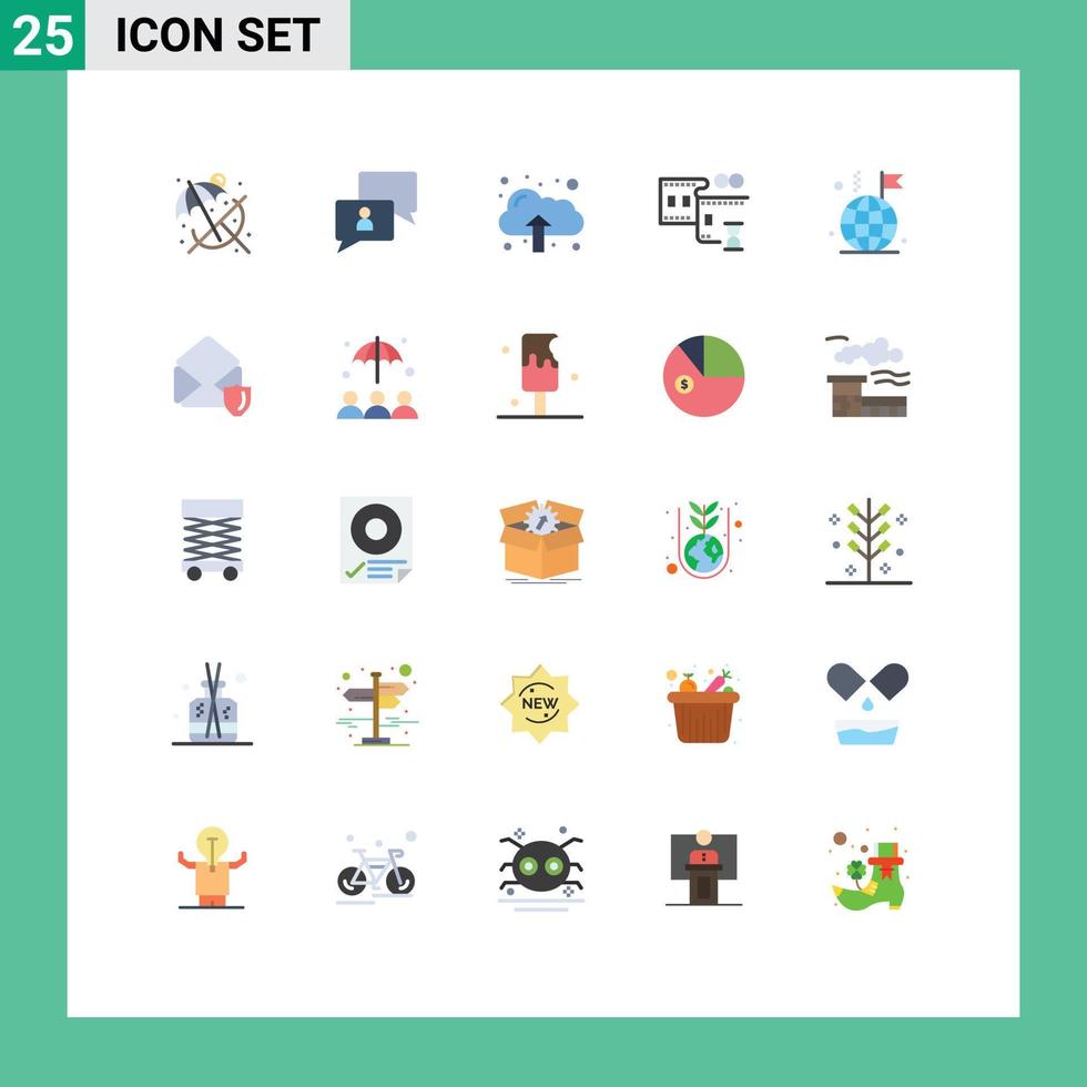 Flat Color Pack of 25 Universal Symbols of gdpr internet data business movie reel Editable Vector Design Elements