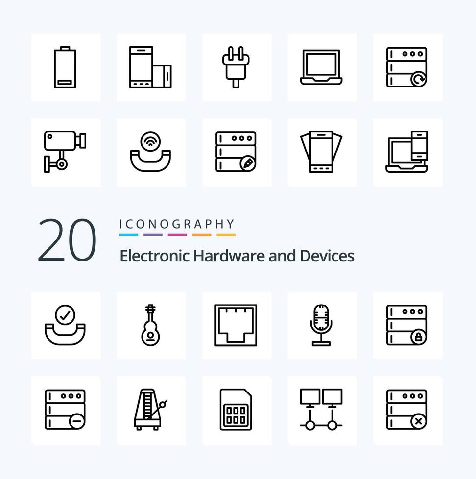 20 Devices Line icon Pack like database mic connection broadcast port vector