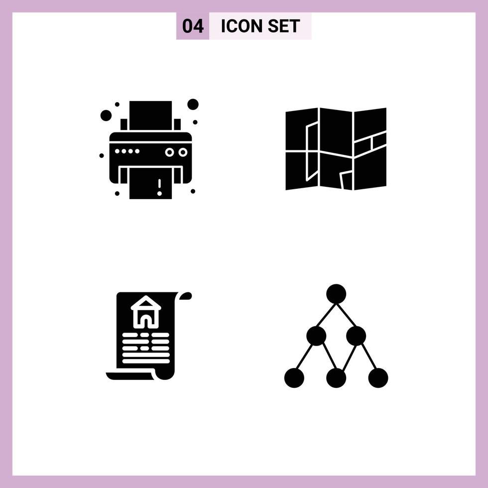 conjunto de pictogramas de 4 glifos sólidos simples de documento de ubicación de enlace de dispositivo elementos de diseño de vector editables sociales