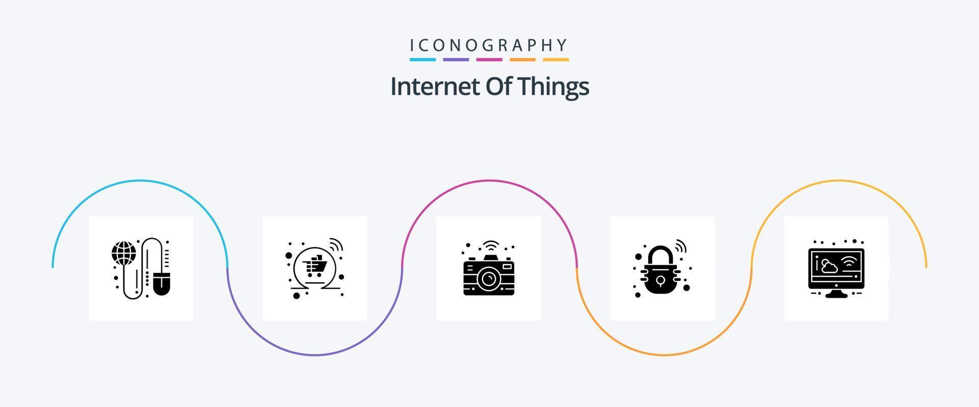 Internet Of Things Glyph 5 Icon Pack Including cloudy. secure. shopping. smart. house vector
