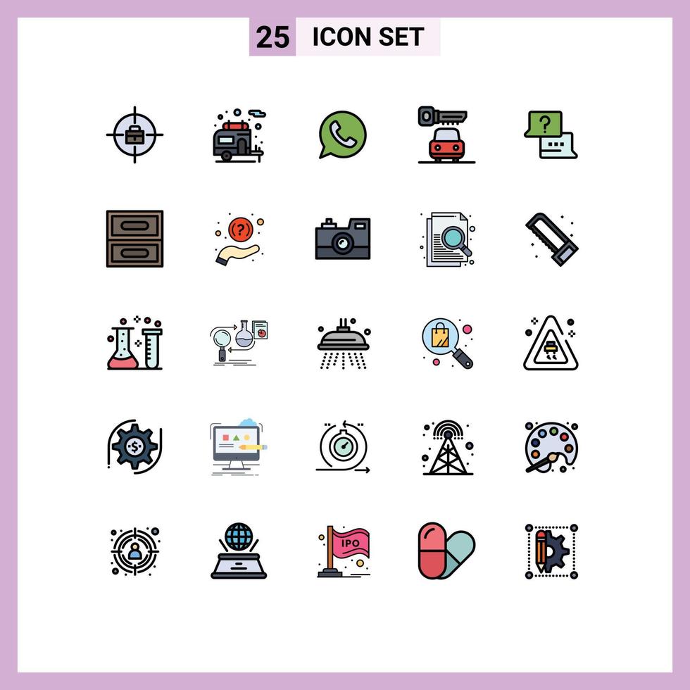 Modern Set of 25 Filled line Flat Colors Pictograph of archive laptop telephone find security Editable Vector Design Elements