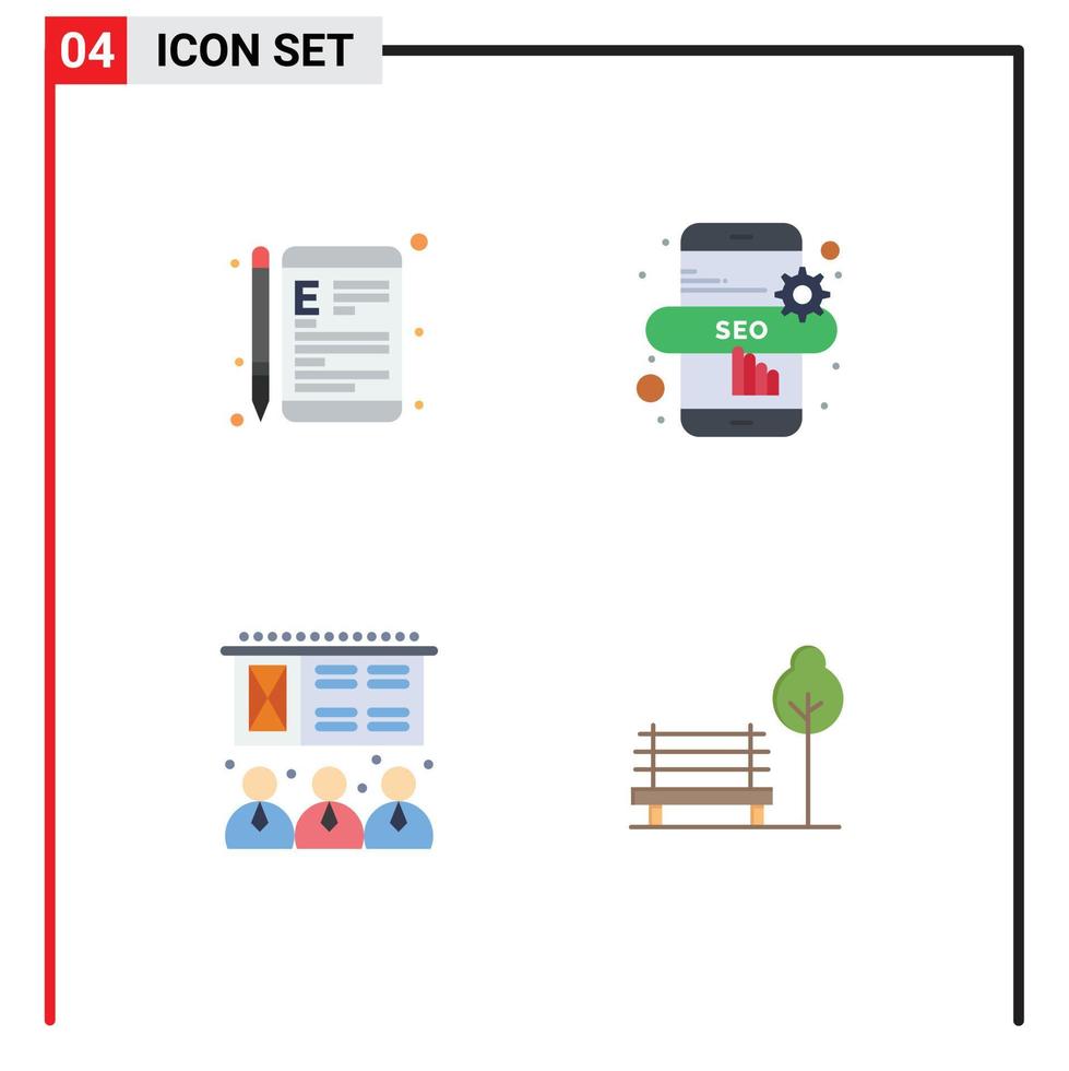4 Universal Flat Icon Signs Symbols of online presentation learning marketing banch Editable Vector Design Elements