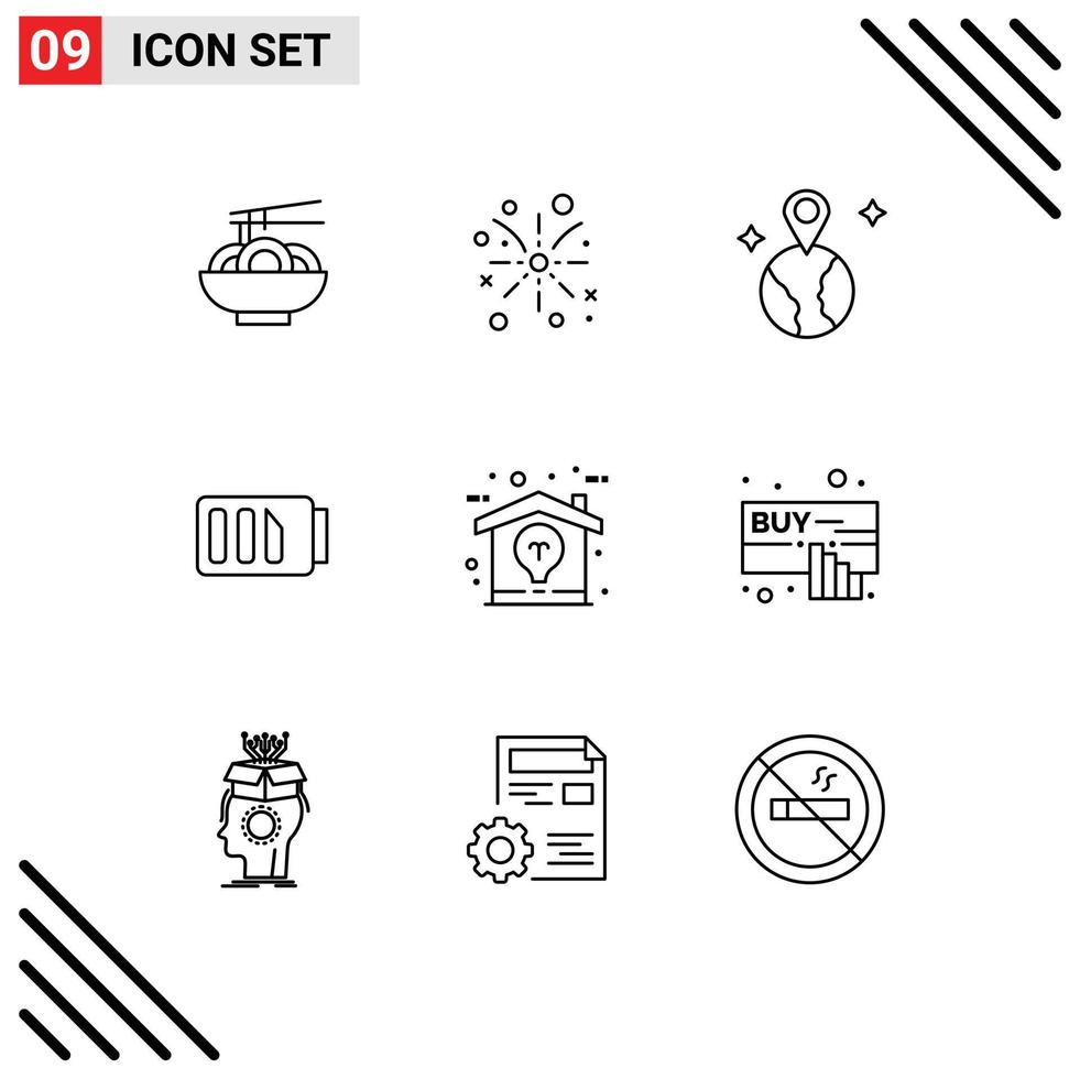 Modern Set of 9 Outlines and symbols such as home creative world simple battery Editable Vector Design Elements