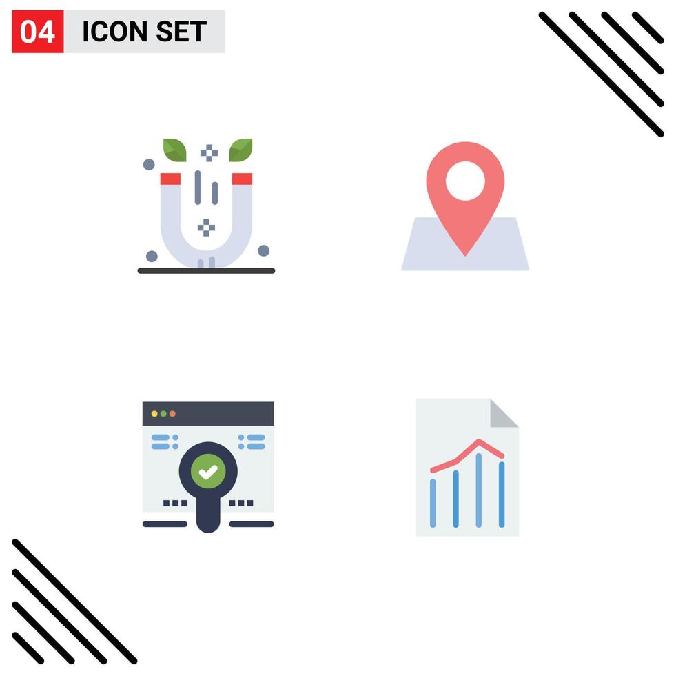 Group of 4 Modern Flat Icons Set for magnet find therapy location document Editable Vector Design Elements