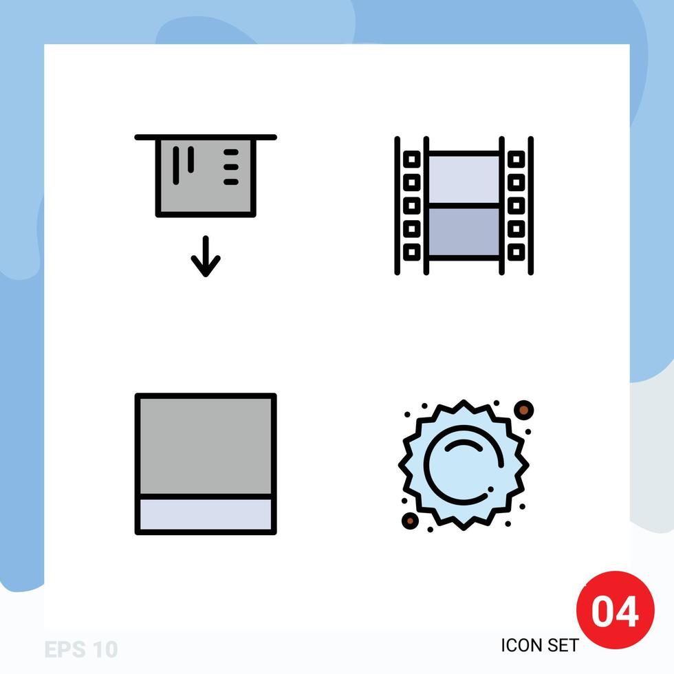 grupo de 4 colores planos de línea de relleno modernos establecidos para elementos de diseño vectorial editables de sol multimedia de película de venta de cajeros automáticos vector