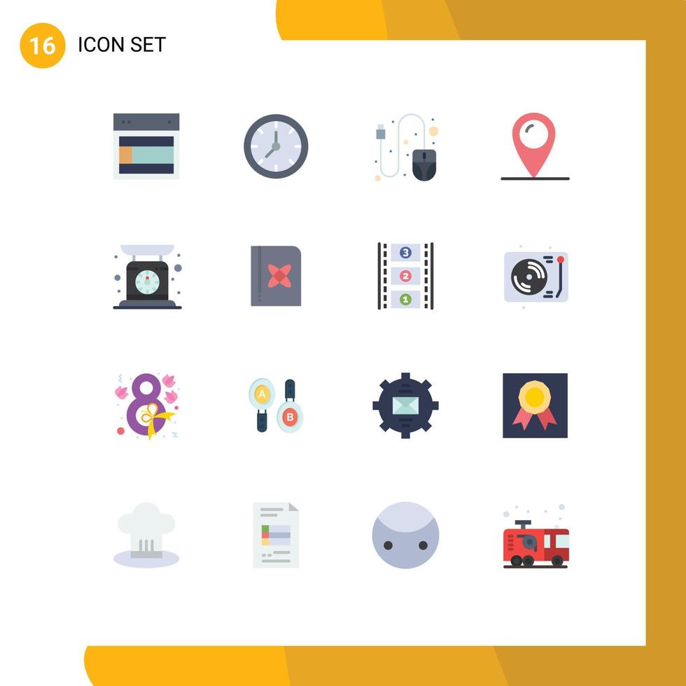 Pictogram Set of 16 Simple Flat Colors of machine pad lock watch map holiday Editable Pack of Creative Vector Design Elements
