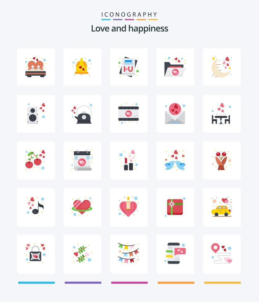 Creative Love 25 Flat icon pack  Such As moon. date. wedding bell. folder. favorite vector