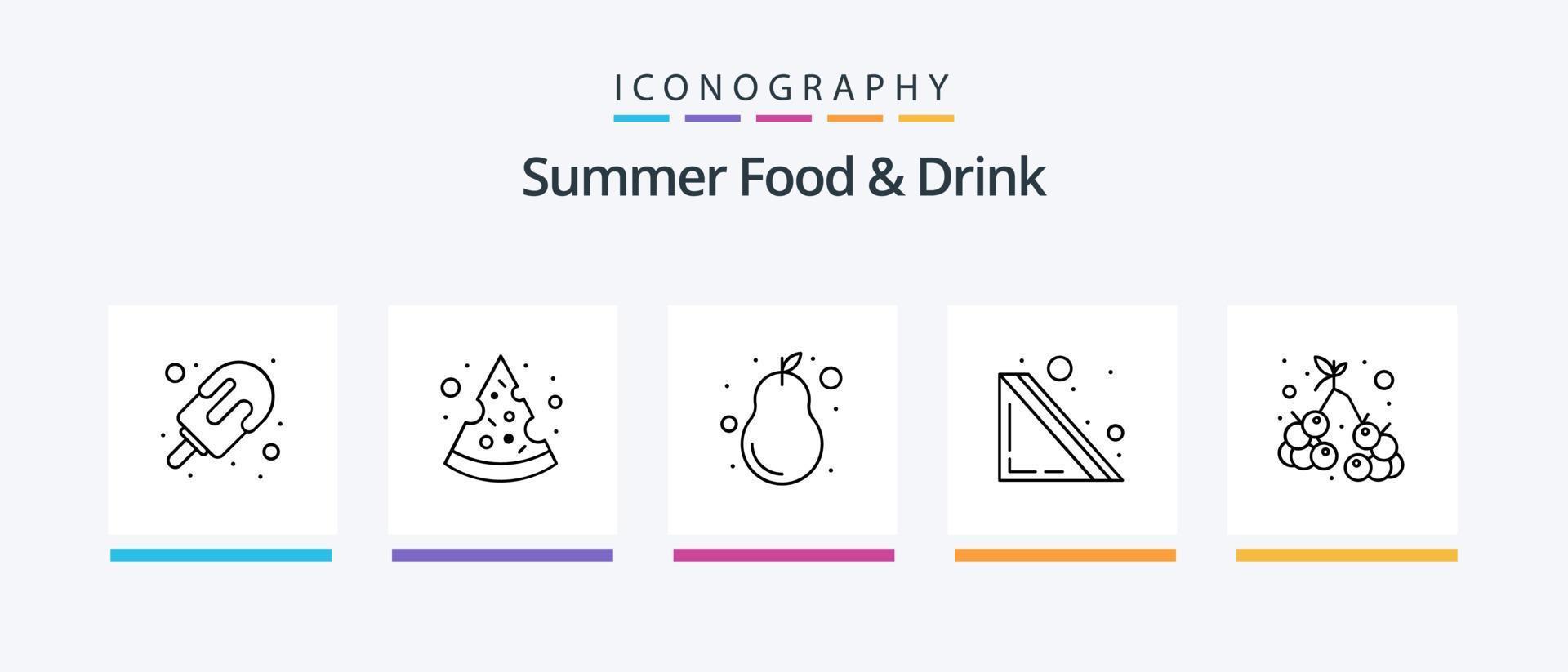 paquete de íconos de la línea 5 de comida y bebida de verano que incluye papas fritas. dulce. mangostán hielo. helado. diseño de iconos creativos vector