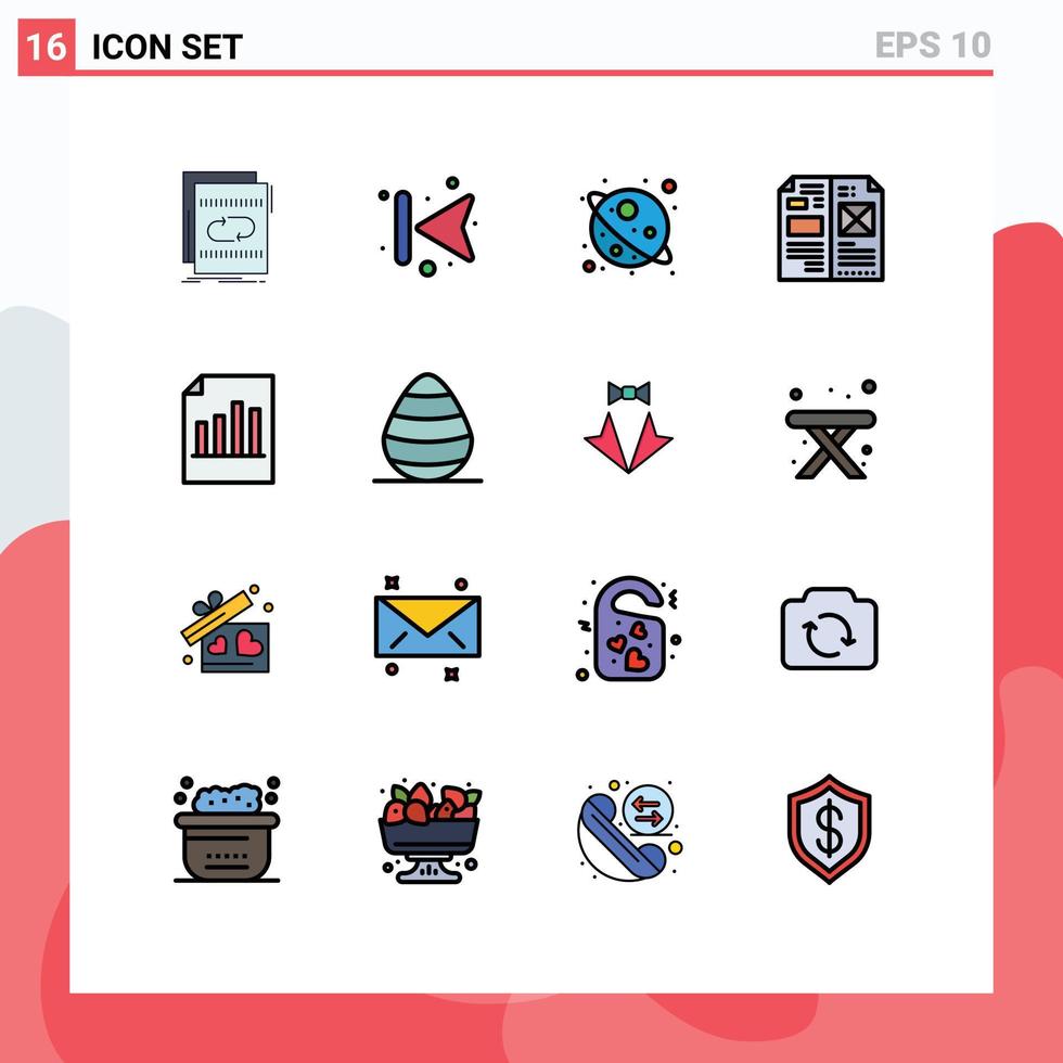 Pictogram Set of 16 Simple Flat Color Filled Lines of document layout left editorial book Editable Creative Vector Design Elements