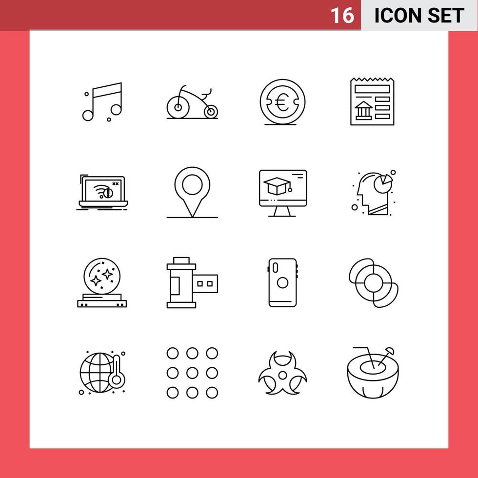 16 User Interface Outline Pack of modern Signs and Symbols of internet connection finance bank document Editable Vector Design Elements