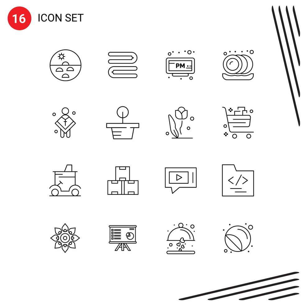 16 iconos creativos signos y símbolos modernos de placas de alarma cristianas masculinas cocina elementos de diseño vectorial editables vector