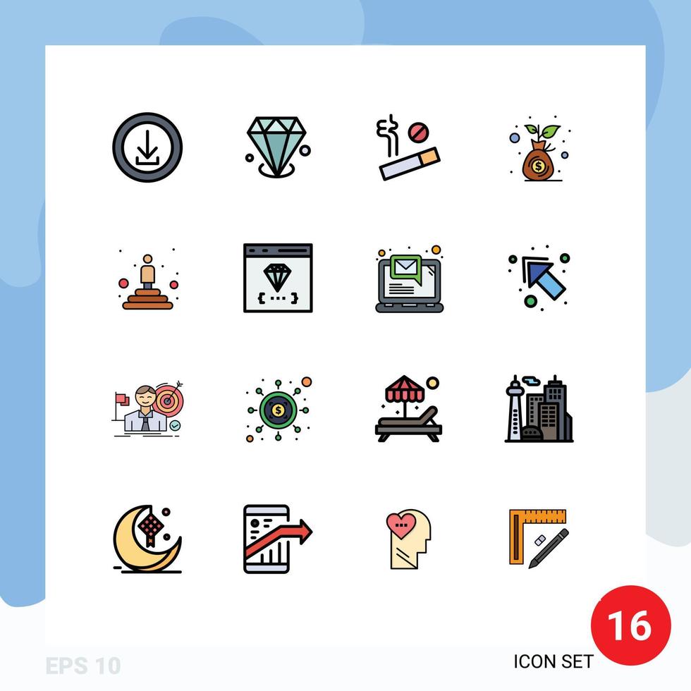 Modern Set of 16 Flat Color Filled Lines and symbols such as podium money bag jewelry investment budget Editable Creative Vector Design Elements