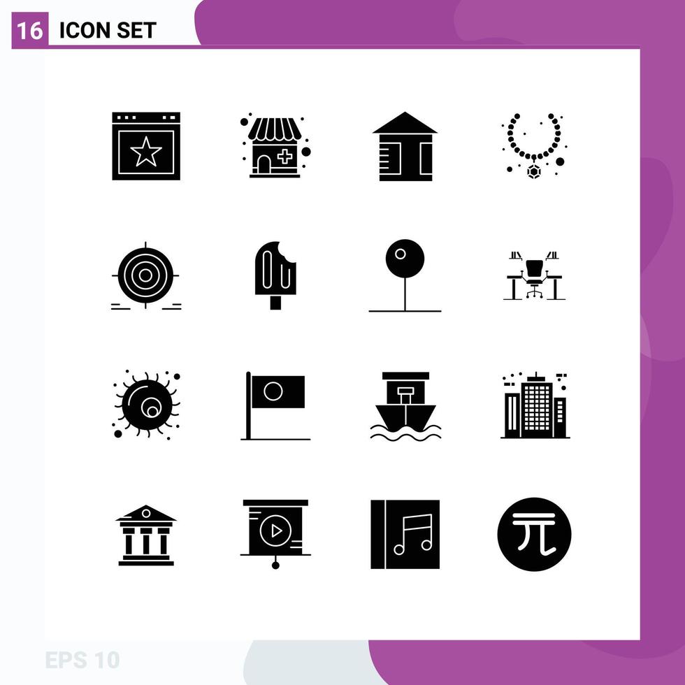 Group of 16 Solid Glyphs Signs and Symbols for goal goal board target present Editable Vector Design Elements