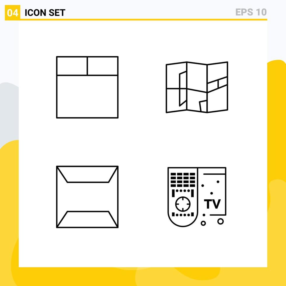 Set of 4 Modern UI Icons Symbols Signs for grid control map envelope tv Editable Vector Design Elements