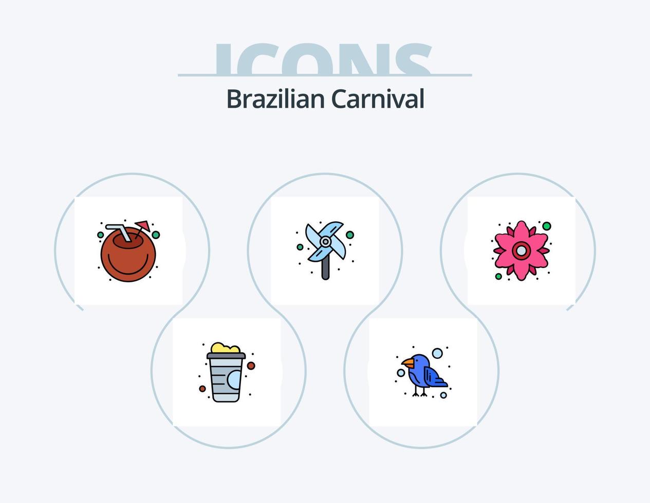 línea de carnaval brasileño lleno de icono paquete 5 diseño de icono. helado. crema. instrumento. floral. flor vector