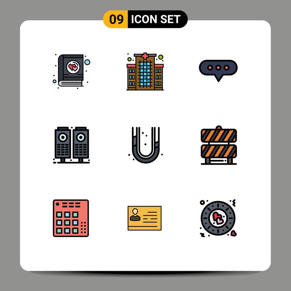 Group of 9 Modern Filledline Flat Colors Set for plumbing pipes bubble mechanical sound Editable Vector Design Elements