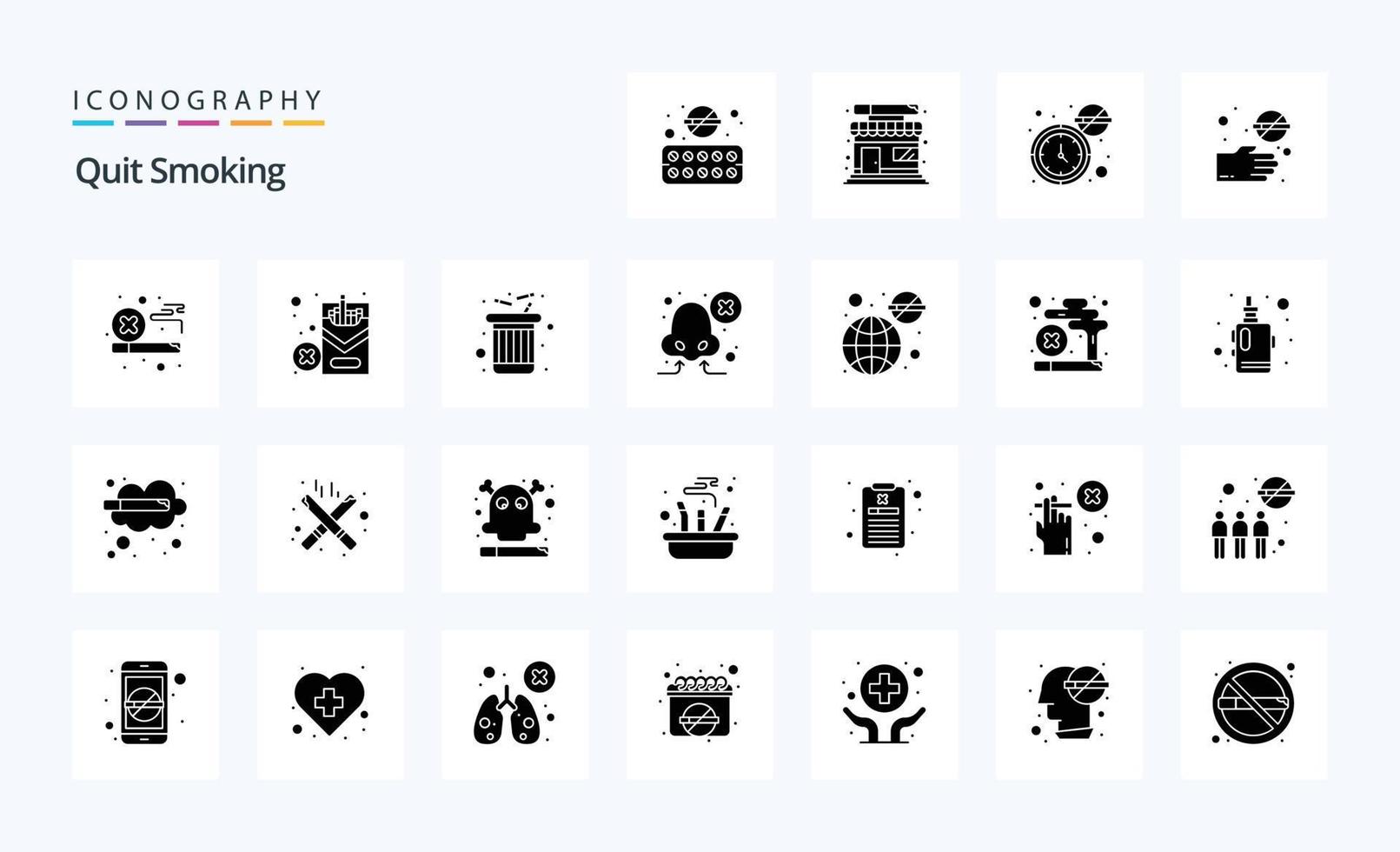 25 Quit Smoking Solid Glyph icon pack vector