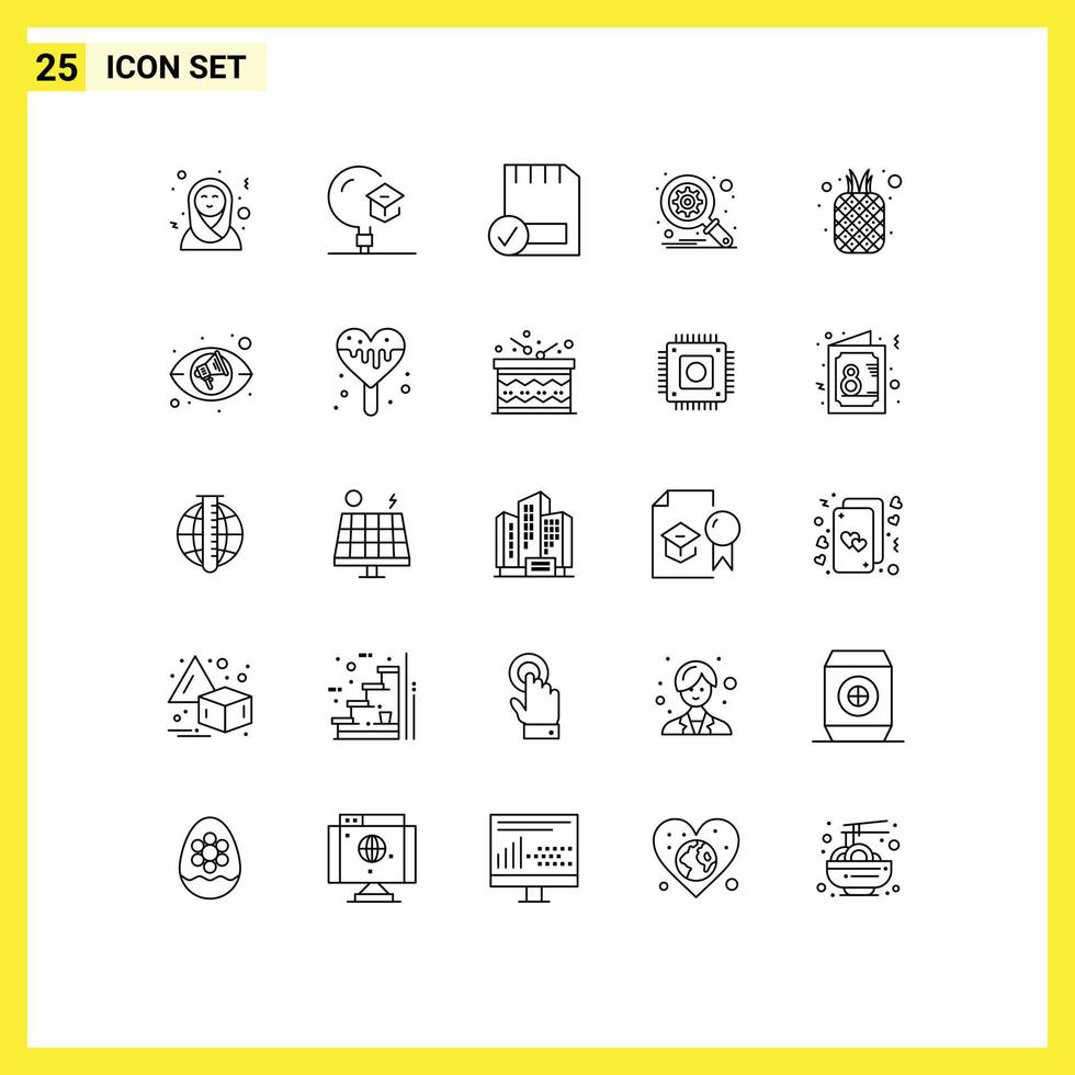 Group of 25 Lines Signs and Symbols for fruit search card optimization hardware Editable Vector Design Elements